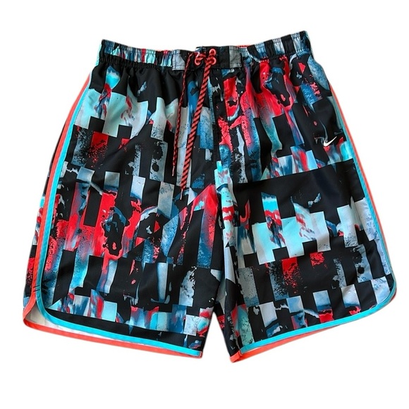 VTG Y2K Nike Board Short Swim Trunks Abstract Liner Pockets Red/Black/Blue XL - Picture 1 of 12